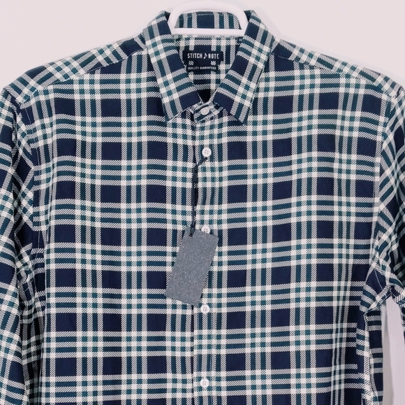 Stitch Note Long Sleeve Button Up-‎ Black And Olive Plaid Shirt - Picture 6 of 7